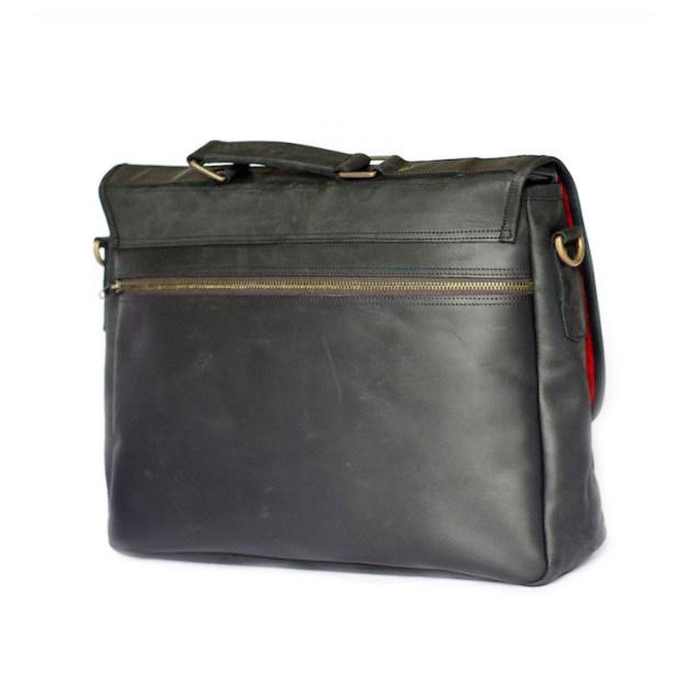 Mo Messenger Leather Laptop Bag- black - Wazawazi Leather